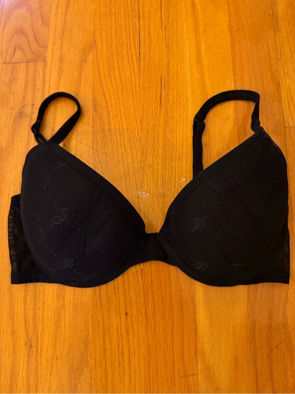 Victoria's Secret Black Push-Up Bra with Subtle Logo Jacquard